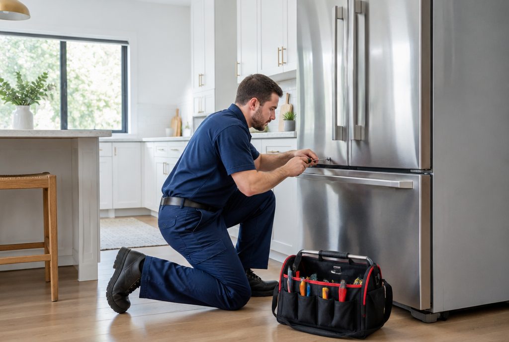 Appliance repair SEO: technician repairing a refrigerator