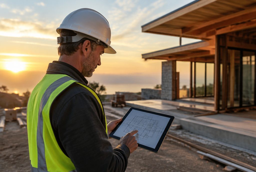 Electrician SEO: contractor reviewing plans on a job site