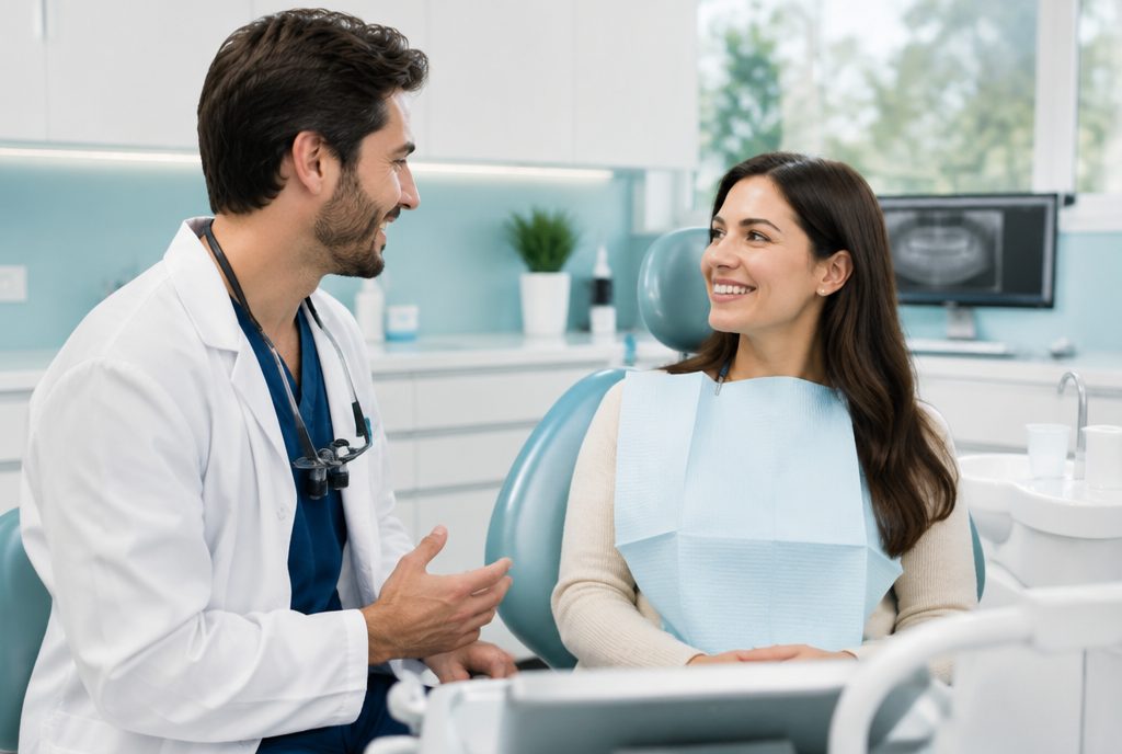 Dental SEO: dentist speaking with a patient