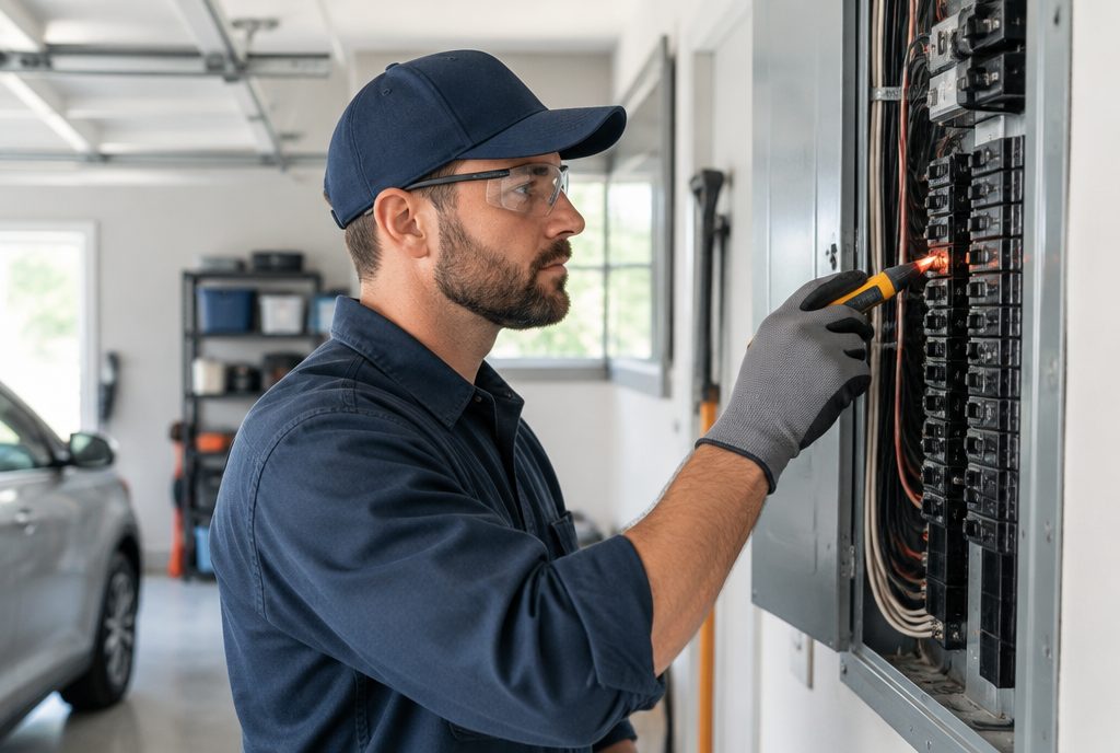 Electrician SEO: electrician working on a panel