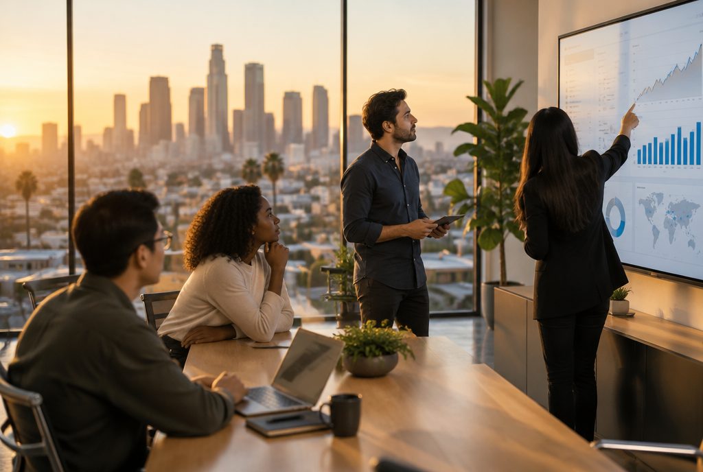 Newdeez digital marketing team in Los Angeles reviewing growth analytics