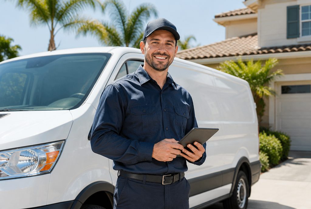 Home service technician with a service van