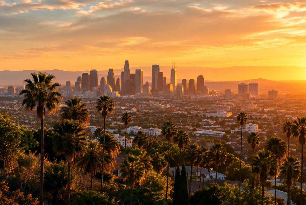 Los Angeles skyline at golden hour