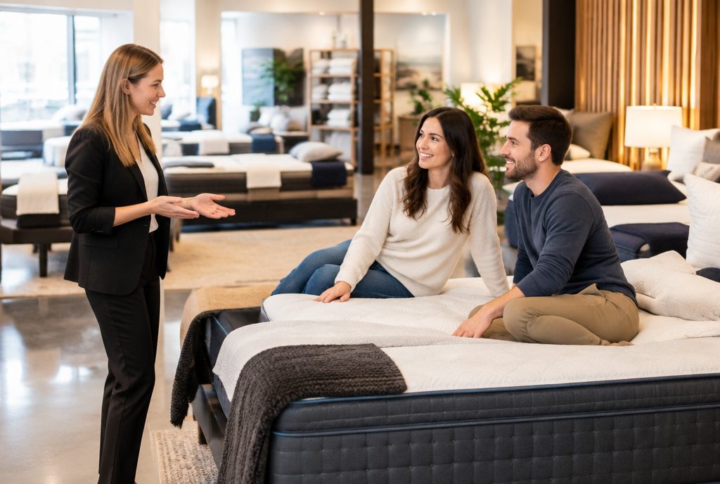 Mattress store SEO: mattress showroom with beds on display