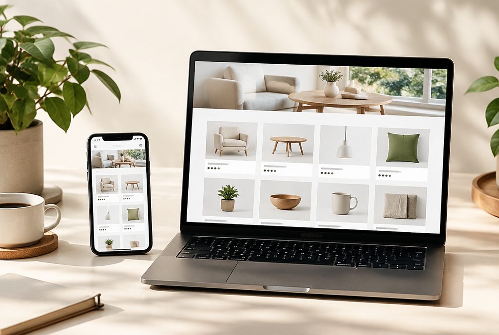 Online store shown on laptop and phone