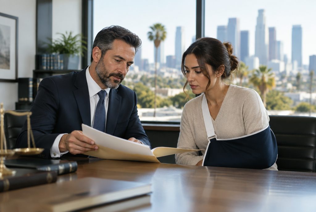 Attorney reviewing a case with a client